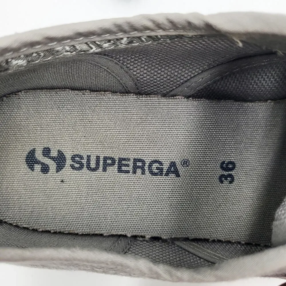 Superga 2750 Gray & White Double Hook & Loop Strap Casual Sneakers Womens Size 6